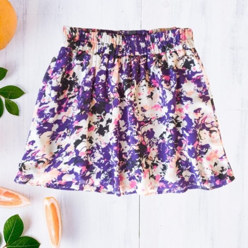 Dynamite Purple Bohemian Printed Elsatic Waist A-Line Mini Skirt